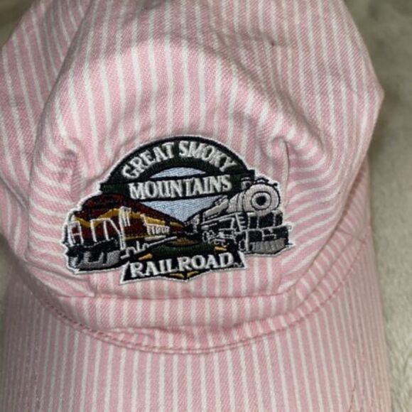 Vtg PINK Great Smoky Mountains Railway Railroad Conductor Train Engineer Hat - Picture 2 of 10